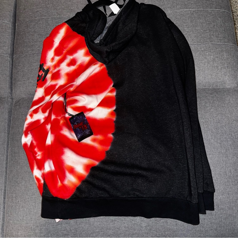 NWT Friday The 13th Jason Lives Tie Dye Hoodie Horror Halloween Size M Black - Picture 3 of 3